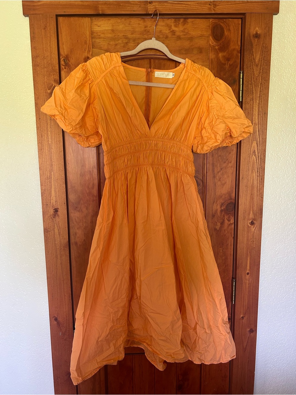 Petal & Pup Orange Puff Sleeve Midi Dress